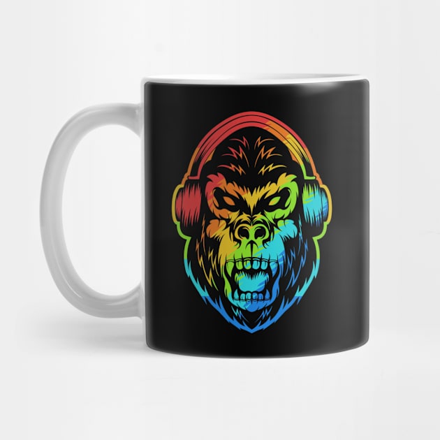 angry-gorilla-headphone-colorful-illustration by cartwrightshops